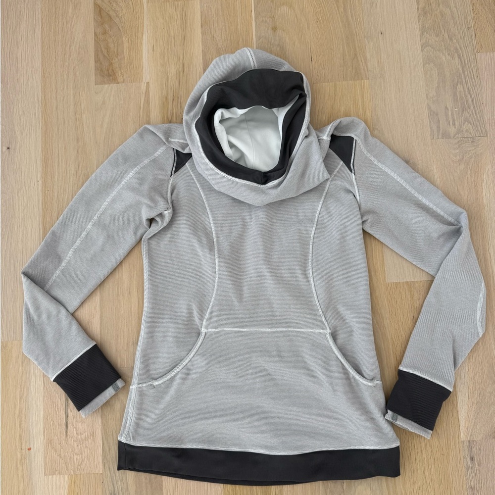 Lululemon athletica Gray and White Cowl Neck Hoodie